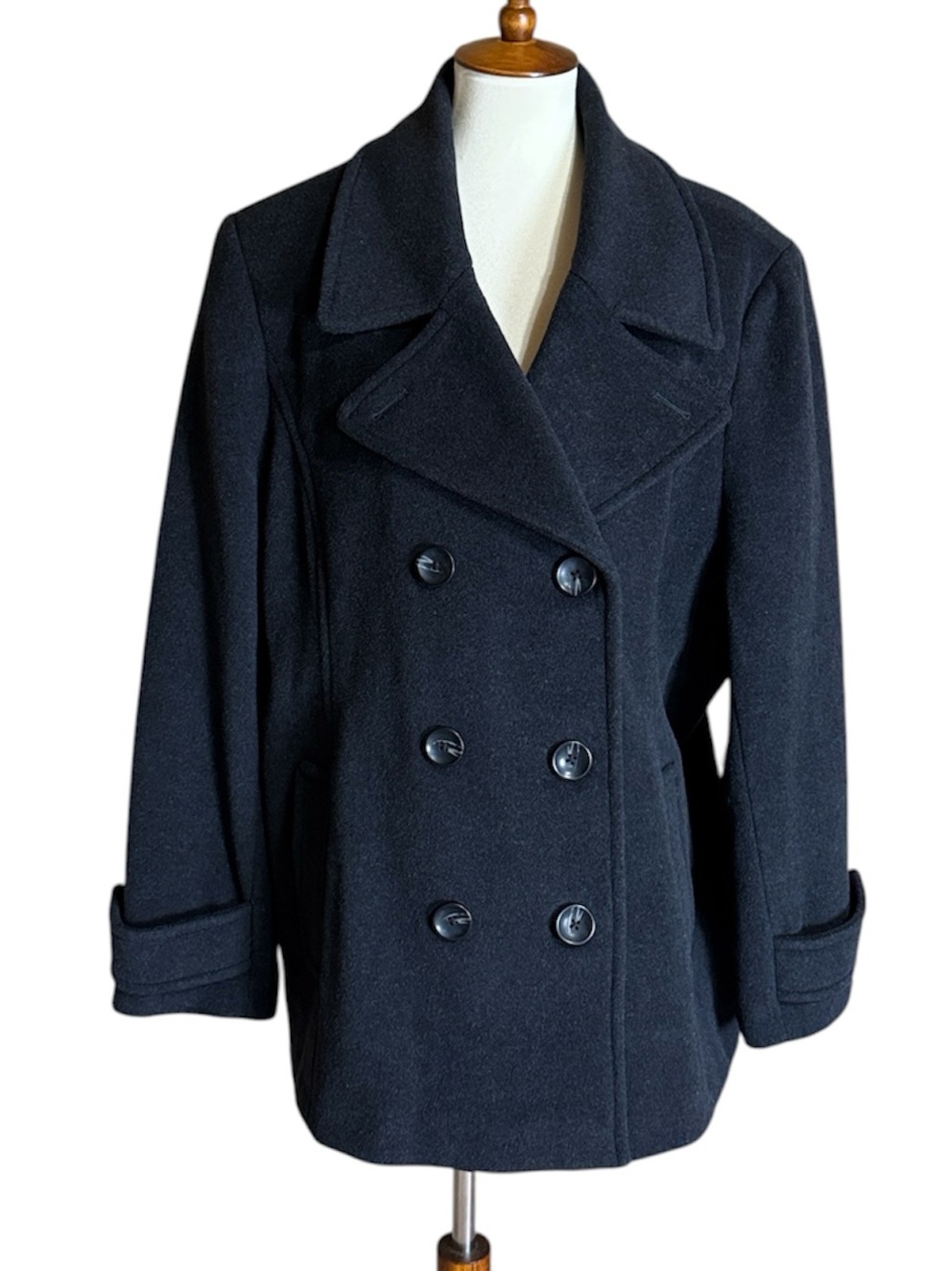 Lands’ End Classic charcoal Double-Breasted Peacoat Wool & cashmere blend 20W